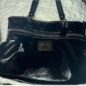 Coach poppy Black Patent Tote with Polished Hardware